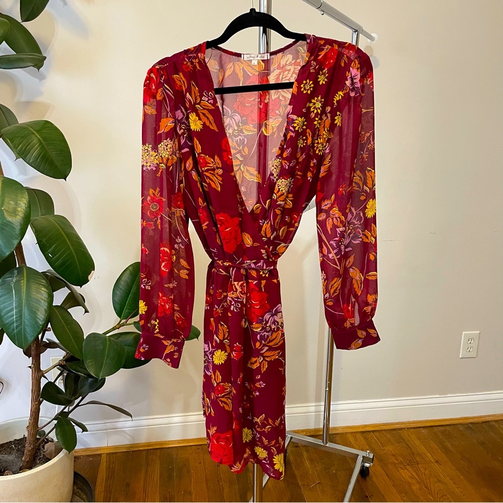 Willow & Clay maroon floral wrap dress